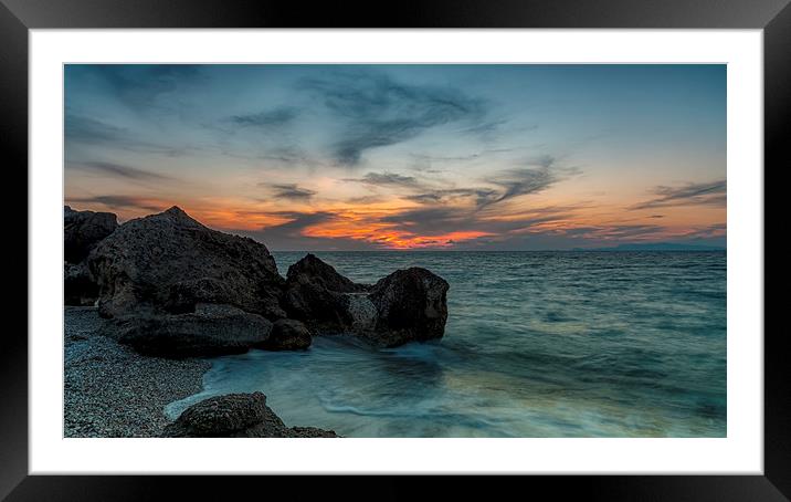 Rhodes Kato Petres Beach Sunset Panorama Framed Mounted Print by Antony McAulay