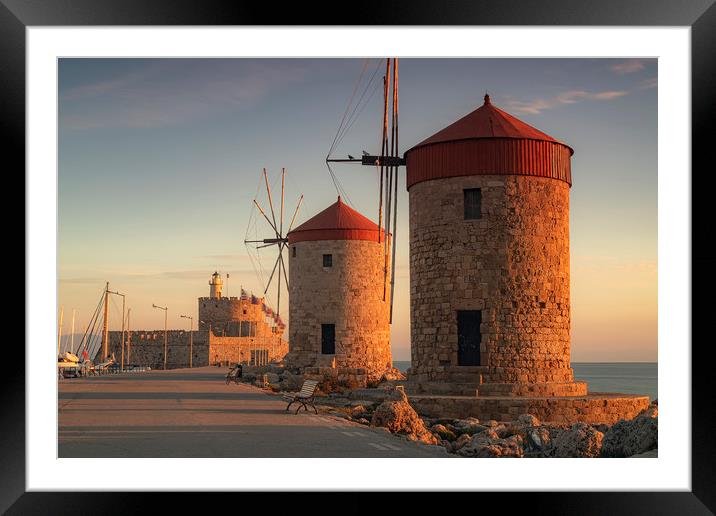 Rhodes Windmills and Fort Path Side Framed Mounted Print by Antony McAulay