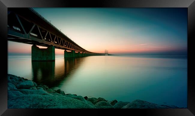 Oresunds Bridge at Sundown Panorama Framed Print by Antony McAulay