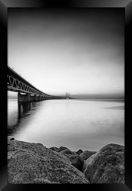 Oresunds Bridge at Sunset in Monochrome Framed Print by Antony McAulay