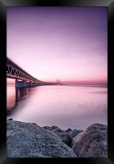 Oresunds Bridge at Sunset in Purple Framed Print by Antony McAulay