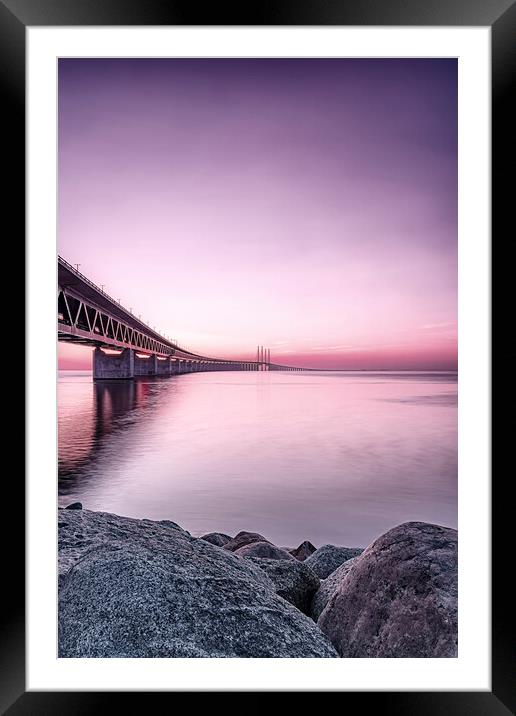 Oresunds Bridge at Sunset in Purple Framed Mounted Print by Antony McAulay