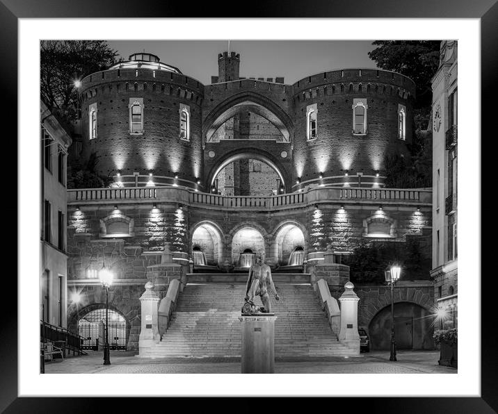 Helsingborg Karnan Keep At Night in Black and Whit Framed Mounted Print by Antony McAulay