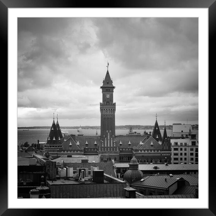 Helsingborg Town Hall in Black and White Framed Mounted Print by Antony McAulay