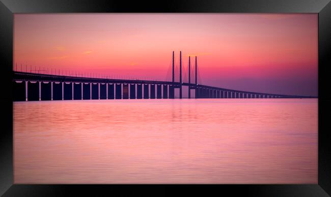Oresunds Bridge at a Tranquil Sunset Framed Print by Antony McAulay