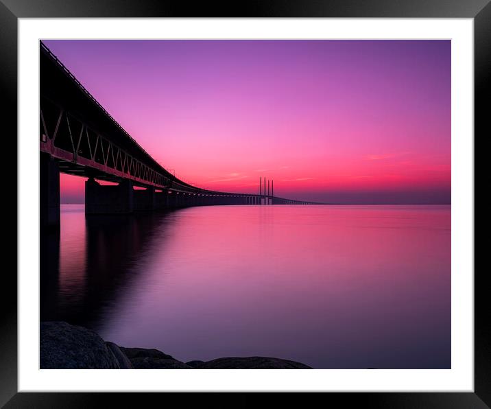 Oresunds Bridge at Sunset Pastel Shades Framed Mounted Print by Antony McAulay