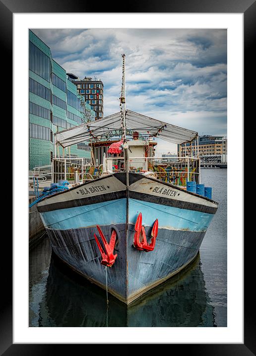 Malmo Blue Boat Framed Mounted Print by Antony McAulay