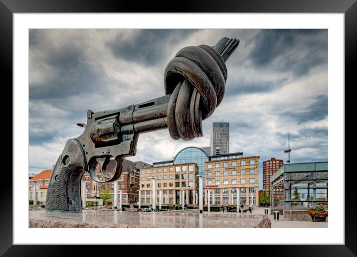 Malmo Knotted Gun Sculpture Framed Mounted Print by Antony McAulay