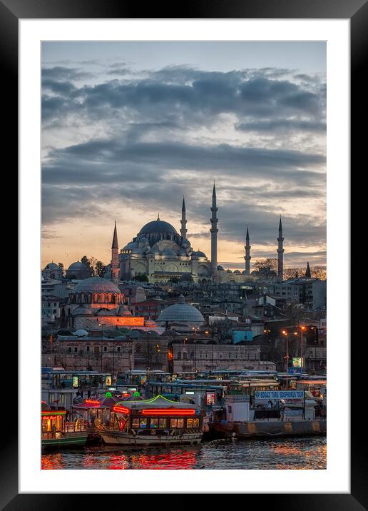 Istanbul Suleymaniye Mosque at Sunset Framed Mounted Print by Antony McAulay