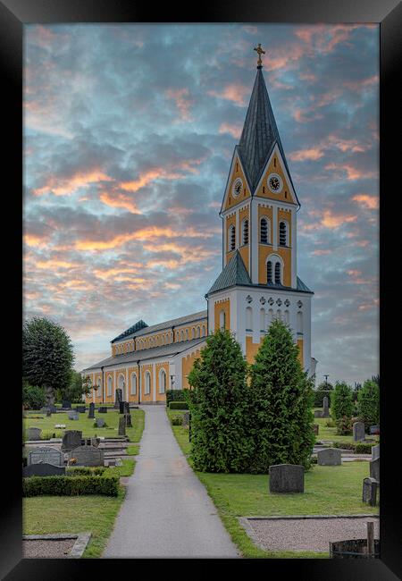 Brakne Hoby Church Sunset Sky Framed Print by Antony McAulay
