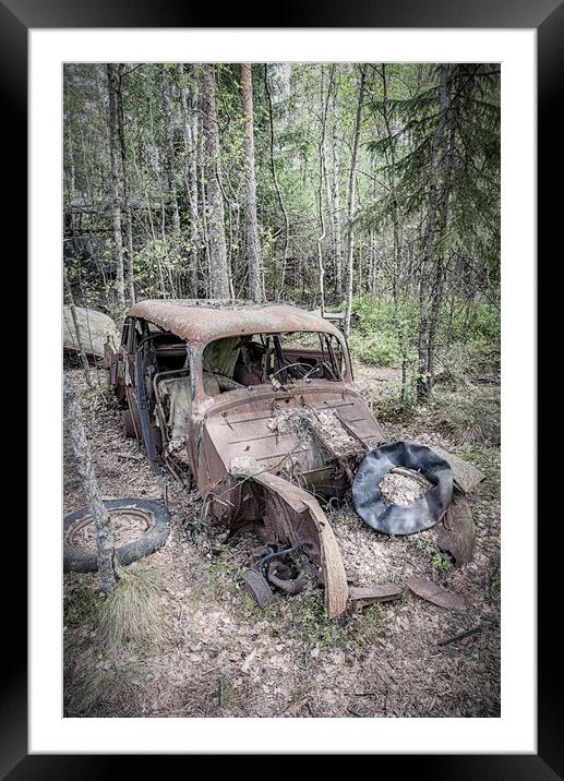 Kirkoe Mosse Bilkyrkogard Rusty Car Framed Mounted Print by Antony McAulay