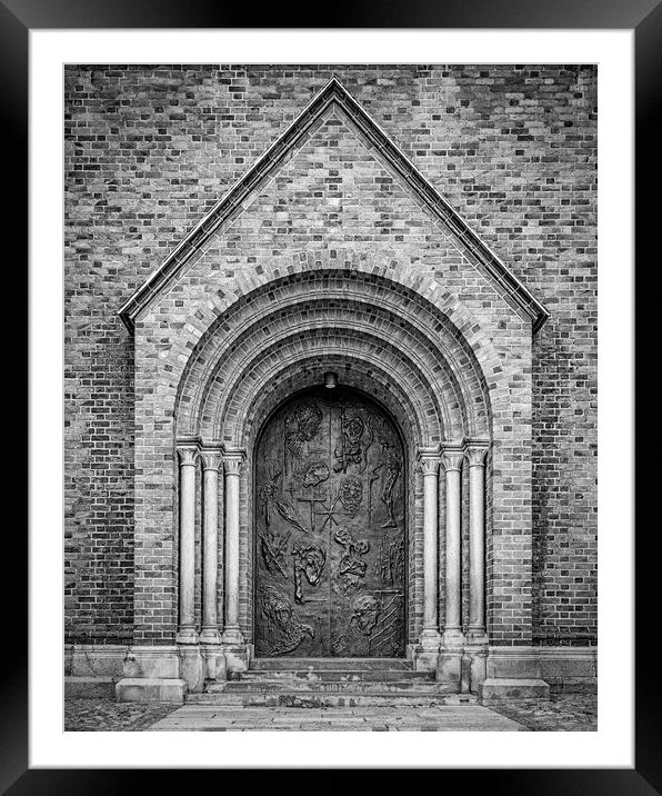 Roskilde Cathedral Main Entrance Black and White Edit Framed Mounted Print by Antony McAulay