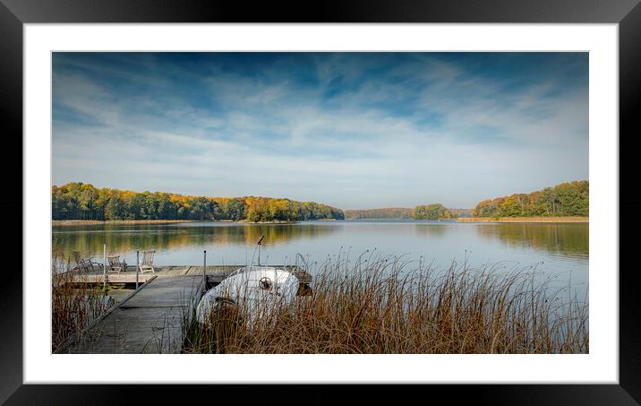 Autumn Lake Panorama at Pier Framed Mounted Print by Antony McAulay