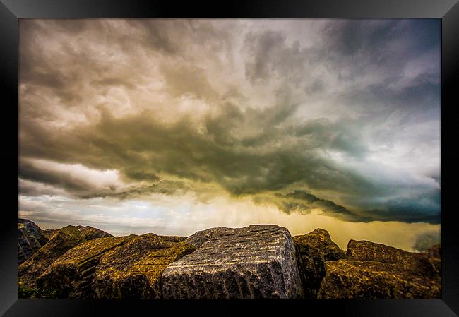  Storm over Sea Defences Framed Print by jon  Roberts