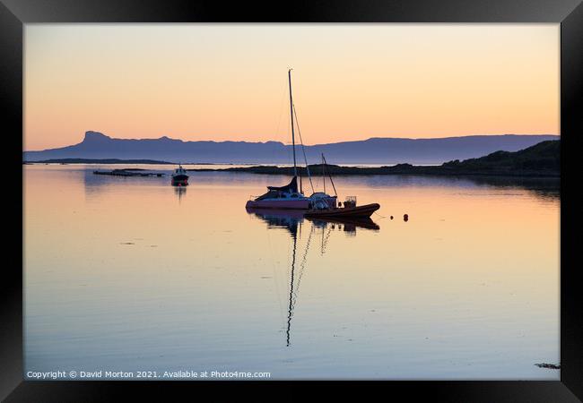 Yacht at Sunset off Arisaig Framed Print by David Morton