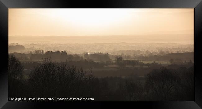 The Cheshire Plain from Bickerton Hill in the evening Framed Print by David Morton