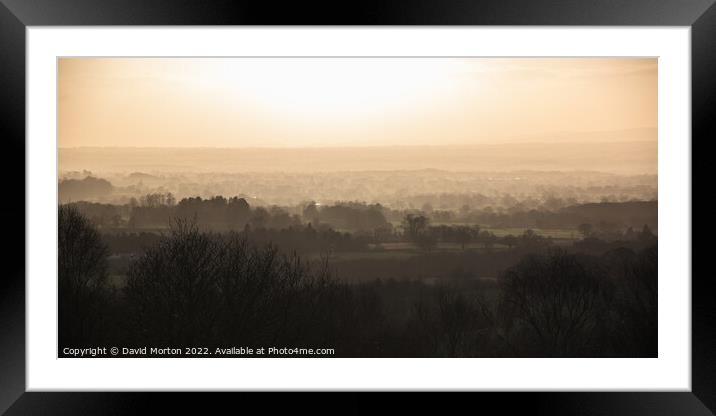 The Cheshire Plain from Bickerton Hill in the evening Framed Mounted Print by David Morton