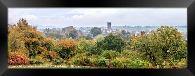 Ludlow Castle and St Laurence Church from Whitcliffe viewpoint in the autumn Framed Print by David Morton