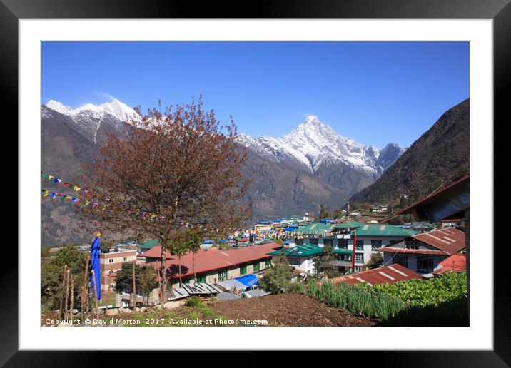 Lukla with Nupla in the background Framed Mounted Print by David Morton