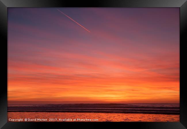 Sunset over Croyde Beach Framed Print by David Morton