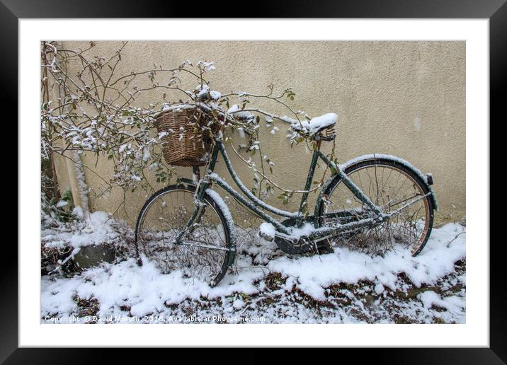 Bicycle in the Snow Framed Mounted Print by David Morton