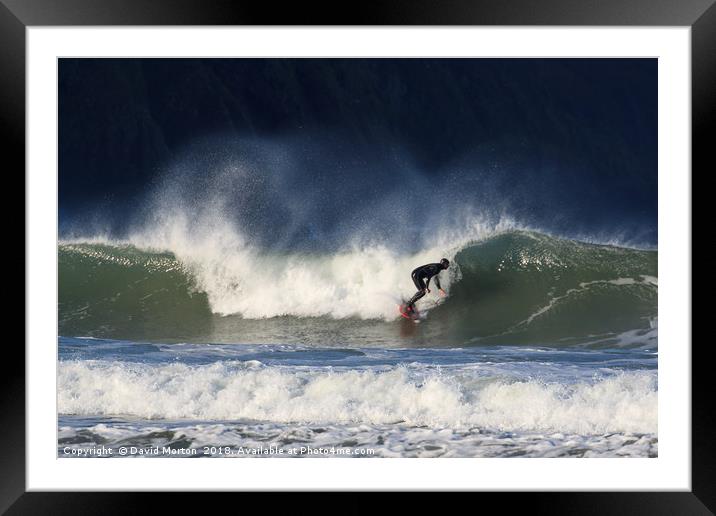 Surfer on Putsborough Beach Framed Mounted Print by David Morton