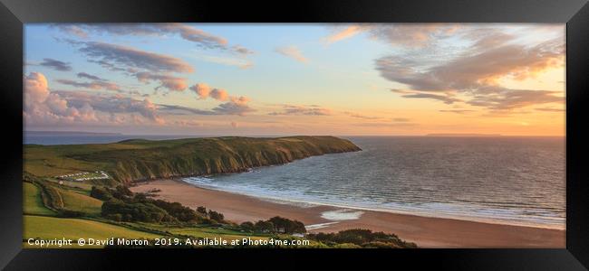 Putsborough and Baggy Point Panorama at Sunset Framed Print by David Morton