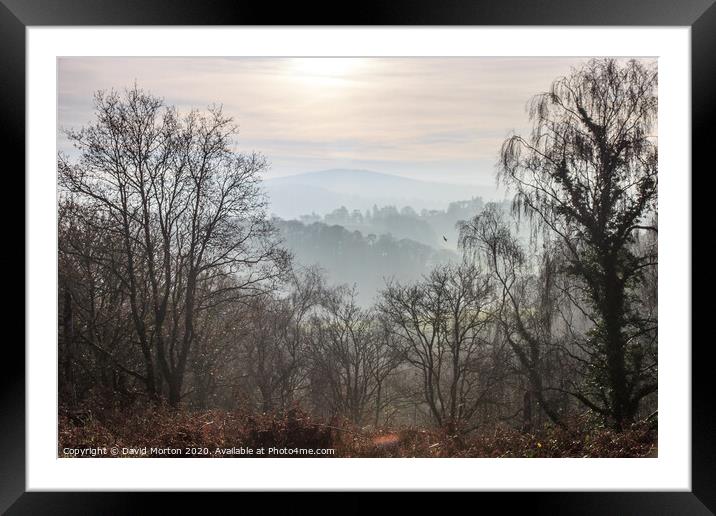 View of Dartmoor across the Teign Valley from Castle Drogo in November Framed Mounted Print by David Morton