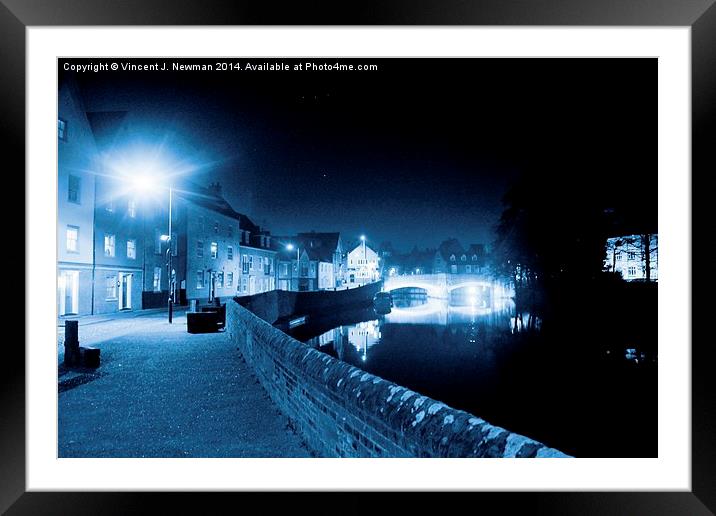 Fye Bridge At Night, Norwich, England Framed Mounted Print by Vincent J. Newman