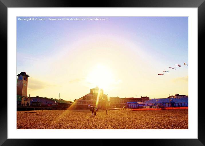  Flying Kite On The Beach, Yarmouth, England Framed Mounted Print by Vincent J. Newman