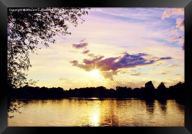  Sunset Over U.E.A Lake, Norwich, England Framed Print by Vincent J. Newman