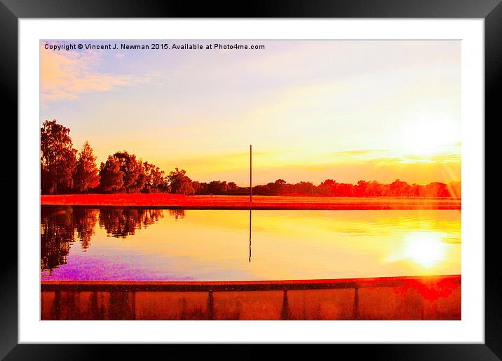  Sun Going Down Over Eaton Park Lake Framed Mounted Print by Vincent J. Newman