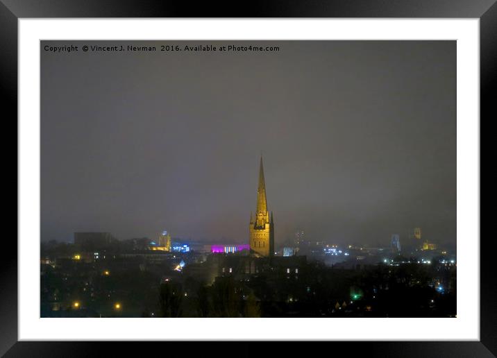 Overlooking Norwich City at Night, England Framed Mounted Print by Vincent J. Newman