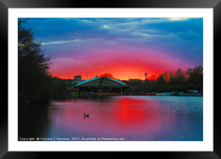 Sunset at Whitlingham Lake, Norwich, U.K Framed Mounted Print by Vincent J. Newman