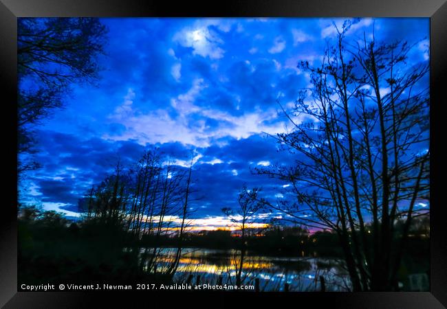 Sunset at Whitlingham Lake Area, Norwich, U.K Framed Print by Vincent J. Newman