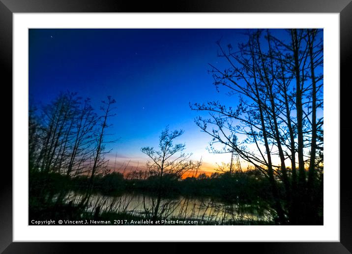 Sunset at Whitlingham Lake, Norwich, U.K  Framed Mounted Print by Vincent J. Newman