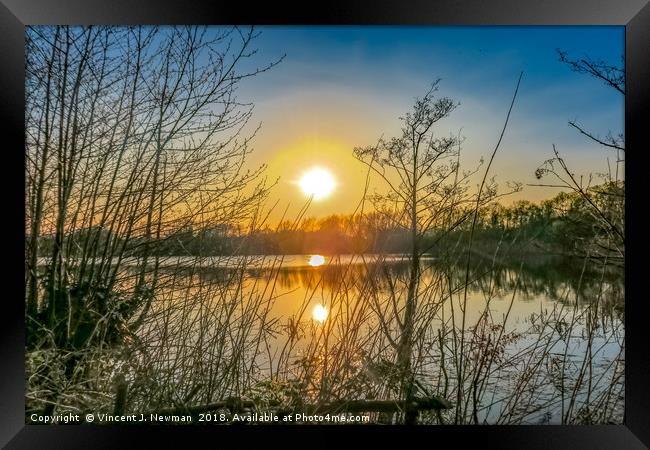 Sunset at The Lake Framed Print by Vincent J. Newman