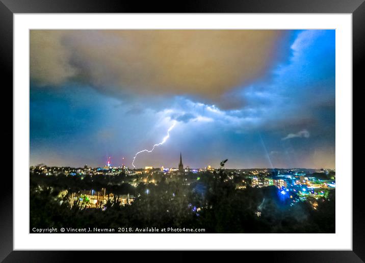 Lightning over Norwich, U.K Framed Mounted Print by Vincent J. Newman
