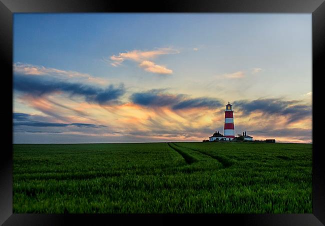 Happisburgh Lighthouse at Sunset Framed Print by Steve Hardiman