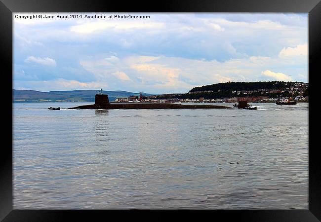 Royal Navy submarine on the Clyde Framed Print by Jane Braat