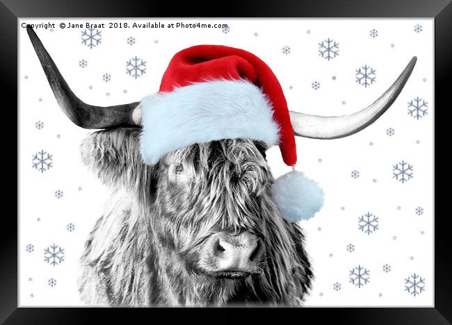 The Festive Scottish Cow Framed Print by Jane Braat