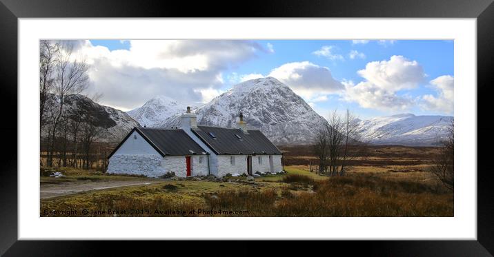 Panorama of The Black Rock Cottage in Glen Coe Framed Mounted Print by Jane Braat