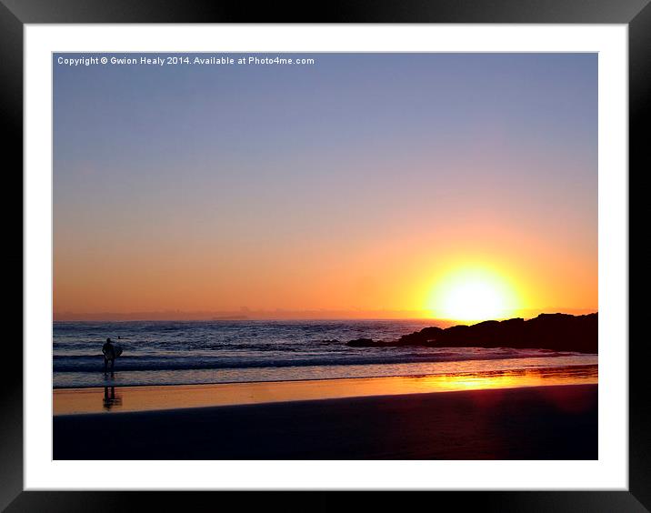 Surfer Dawn Sunrise Framed Mounted Print by Gwion Healy
