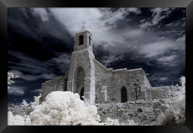 An Infrared shot of the old church on Lindisfarne. Framed Print by Jim Ripley