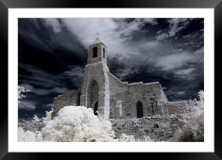 An Infrared shot of the old church on Lindisfarne. Framed Mounted Print by Jim Ripley