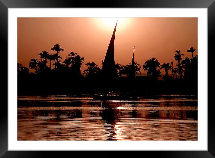 Nile Feluccas at Sunset Framed Mounted Print by Jacqueline Burrell