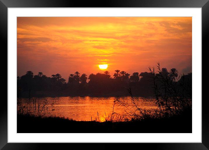 Fiery Sunset in Luxor, Egypt Framed Mounted Print by Jacqueline Burrell