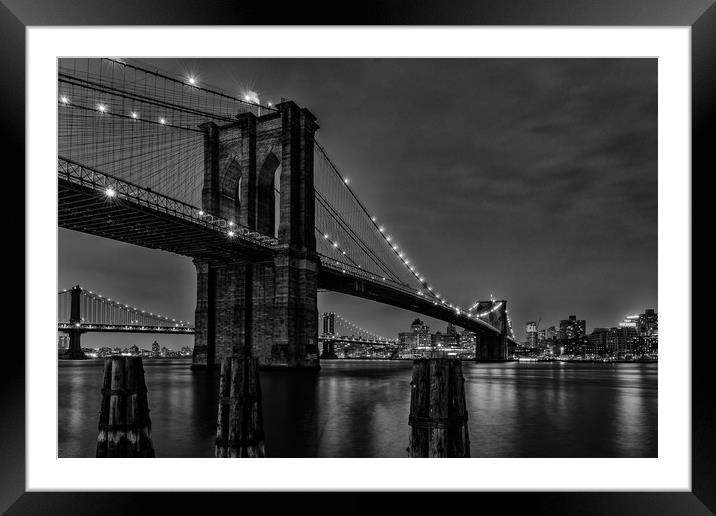 Brooklyn Bridge New York Black and White NYC Framed Mounted Print by Chris Curry