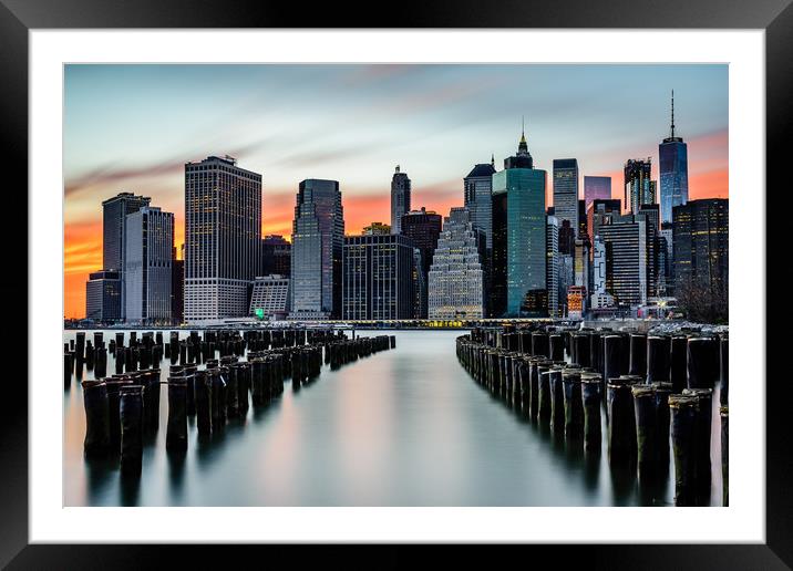 New York Sunset Over The Manhattan Skyline Framed Mounted Print by Chris Curry