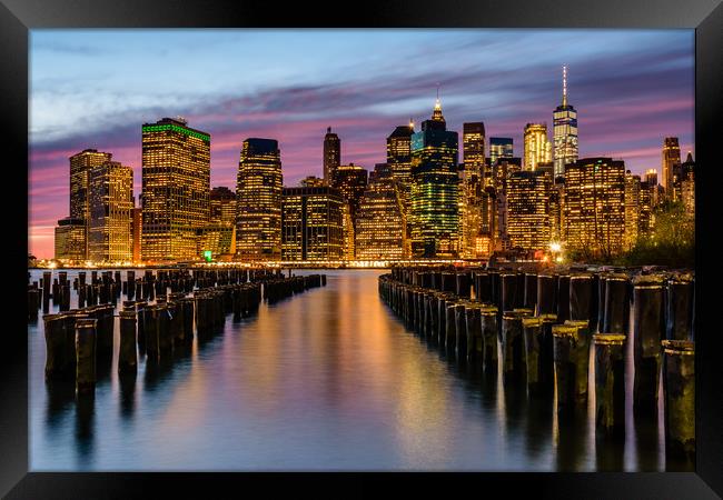 New York Cityscape At Twilight Framed Print by Chris Curry